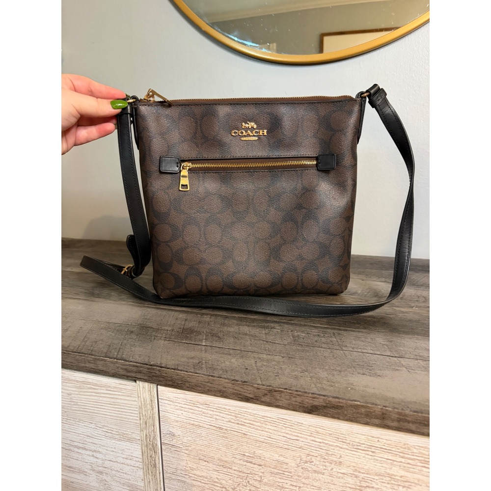 Coach Rowan File Bag in Signature Canvas Brown Black Crossbody C1554